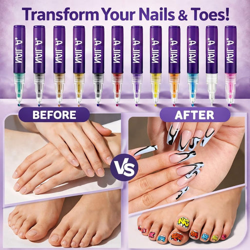 12 Colours Nail Art Markers, Nail Art Pens, Nail Polish Pens Set with Fine Tip, Water-Based Quick Dry Ink for DIY Nail Art, Manicure & Nail Design