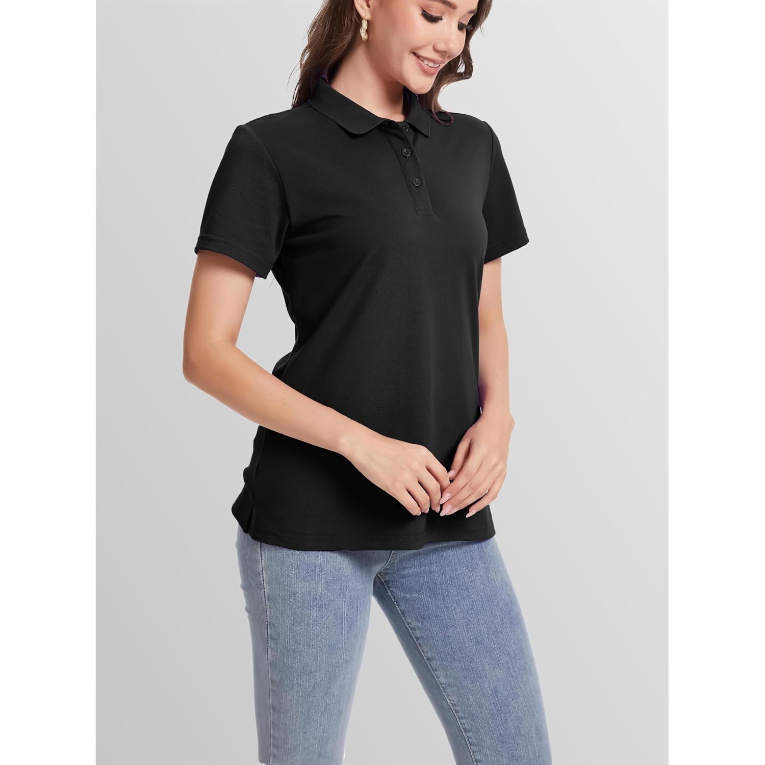Smeng Women'S Polo Shirts Cotton Pique Short Sleeve Collared 3 Button Summer Tops Work,Casual,Golf Shirt
