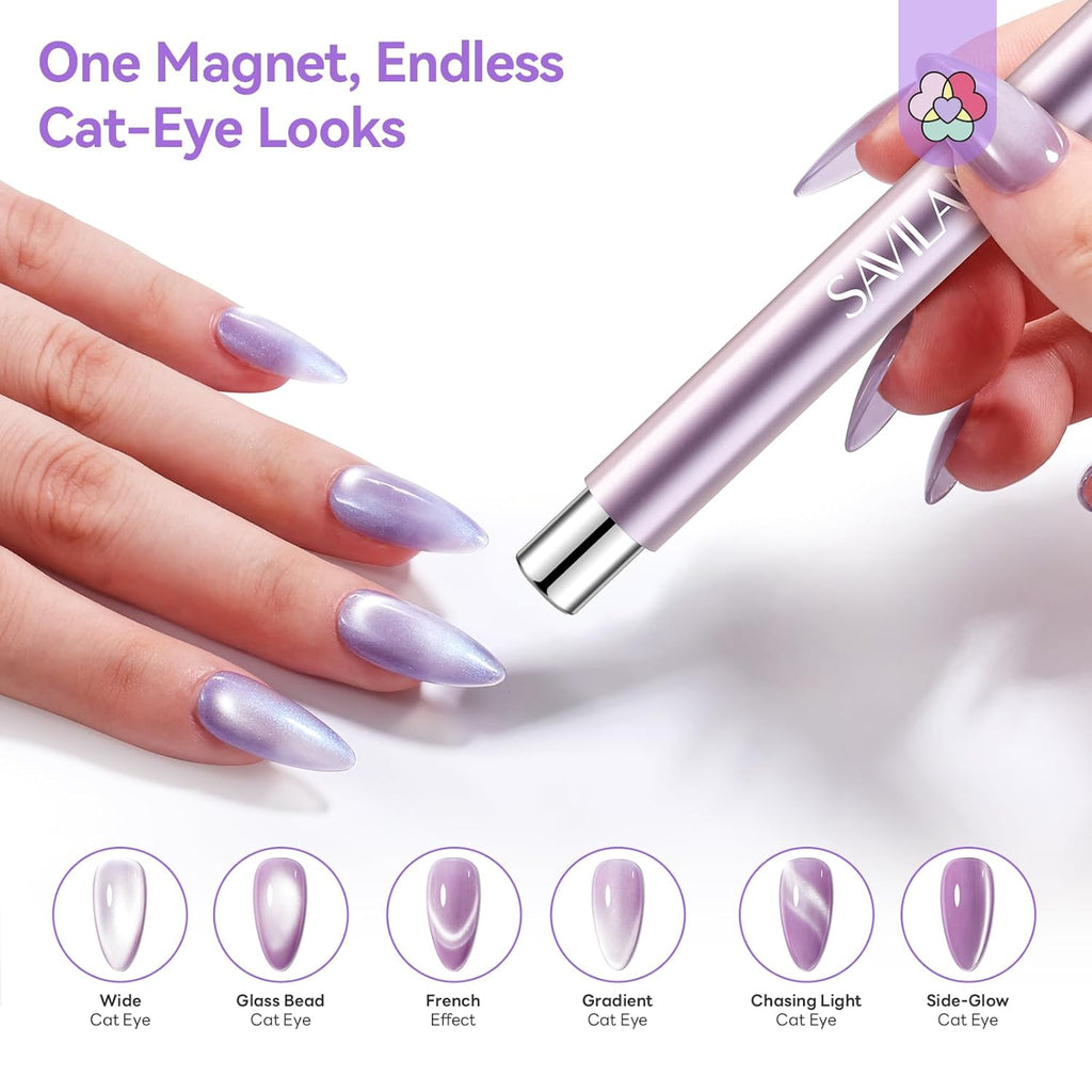 SAVILAND Essentials Cat Eye Magnetic for Nails: Pink Double-Head Nail Magnet Sturdy Cat Eye Magnet for Nails with Round Magnetic Bead Multifunctional Magnet for Cat Eye Gel Polish DIY Home Salon