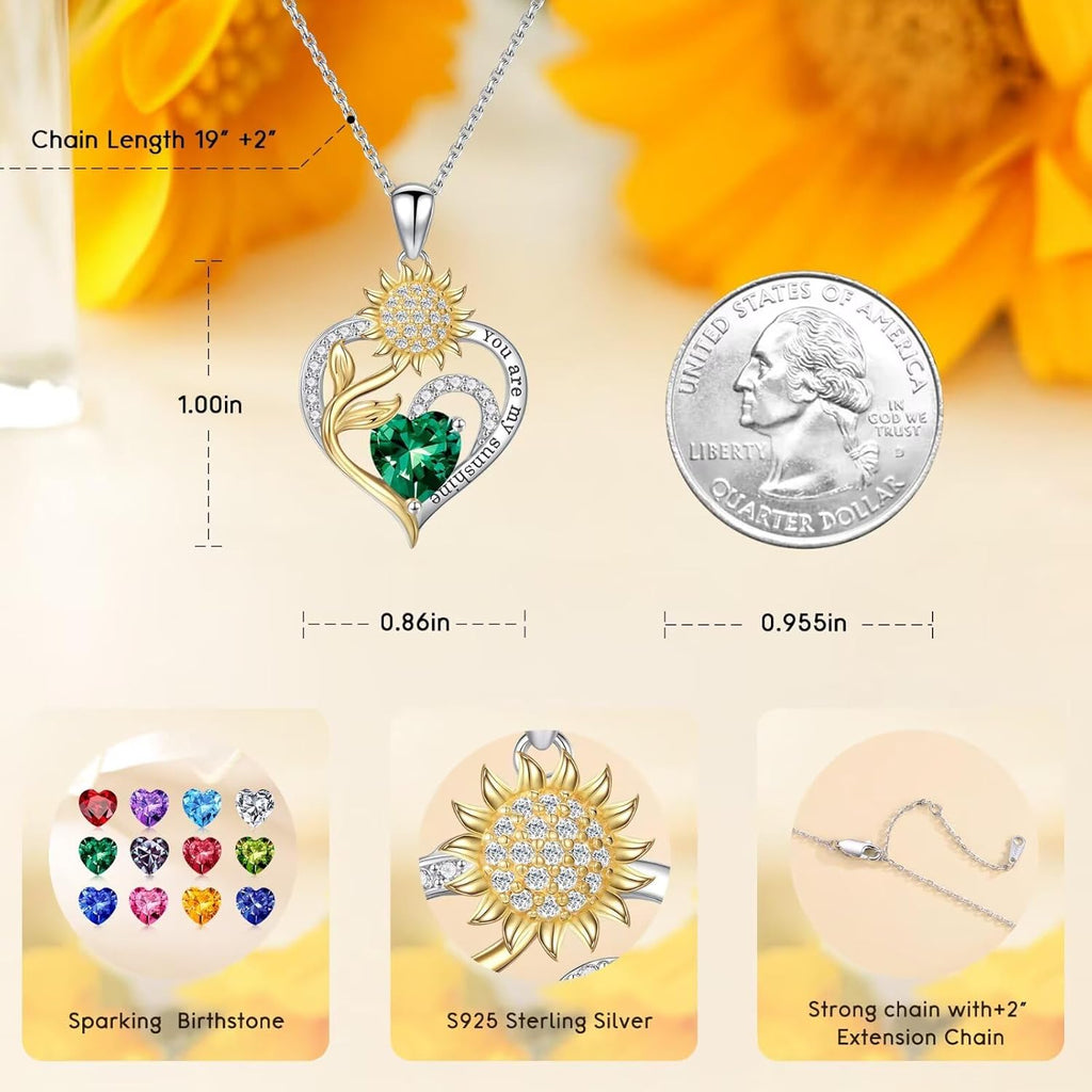 Iefil Mothers Day Gifts - 925 Sterling Silver Sunflower Necklace for Women, Birthstone Jewelry for Wife Mom, Birthday Mothers Day Gifts for Wife Mom Grandma