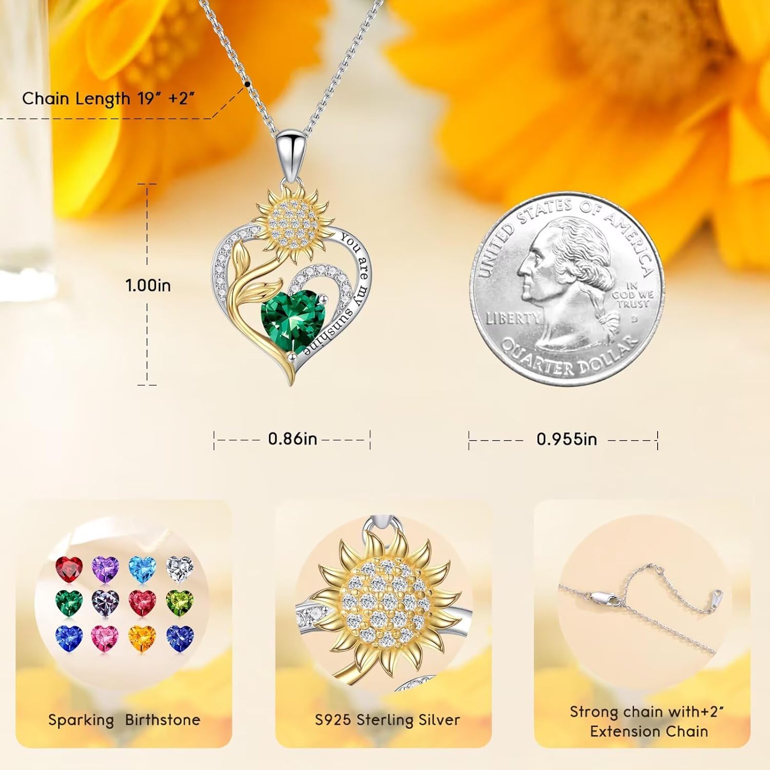 Iefil Mothers Day Gifts - 925 Sterling Silver Sunflower Necklace for Women, Birthstone Jewelry for Wife Mom, Birthday Mothers Day Gifts for Wife Mom Grandma