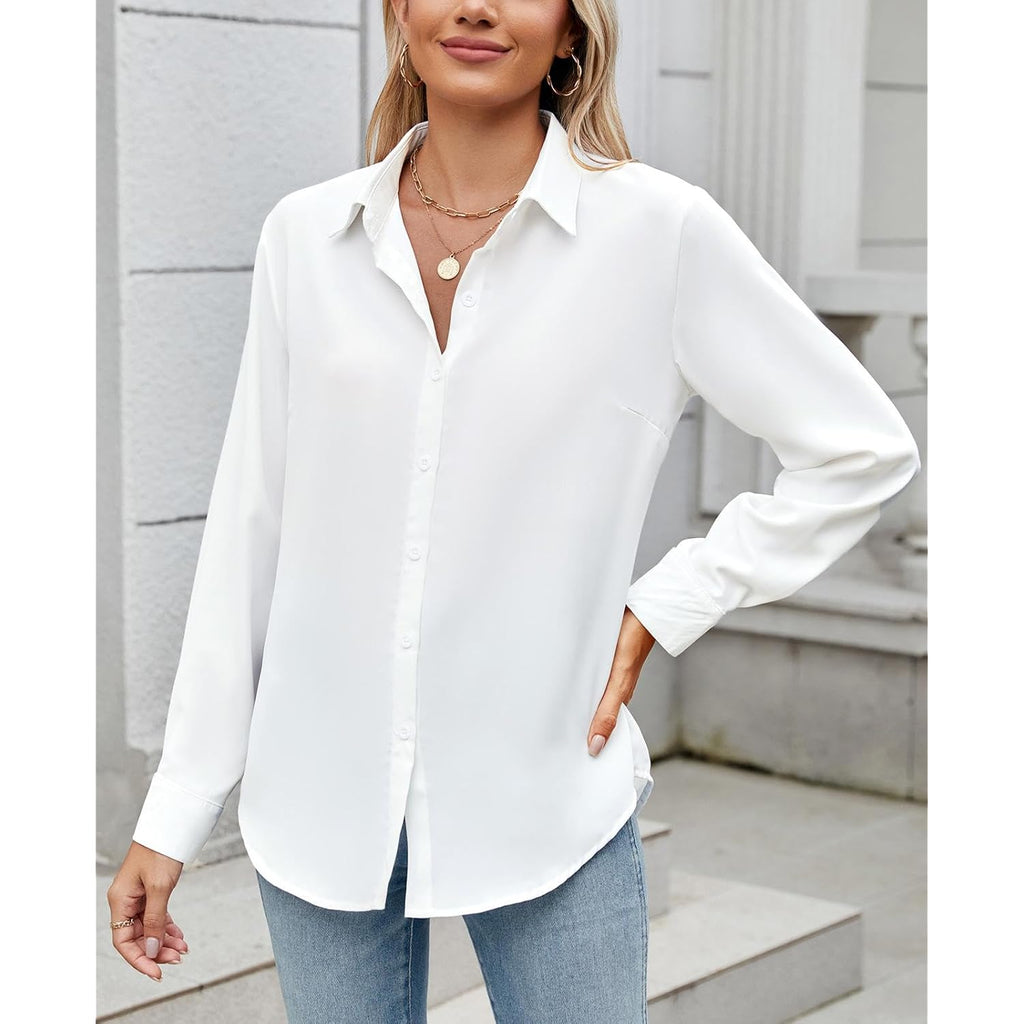 Womens Long Sleeve Button Down Shirt Ultra-Soft Stretch Wrinkle-Free Work Casual Business Office Blouse