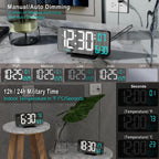 Digital Alarm Clock 6.7In Black Clock For Bedroom, Dual Alarm, Date, Seconds,Day Of Week,12/24H,Dimming, Temp, Desk Clock, Led Clock For Living Room, Calendar Digital Clock