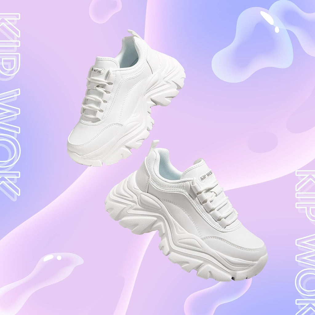 K Kip Wok Chunky Sneakers For Women Fashion Platform White Leather Casual Dad Shoes Comfortable Wedge Walking Sport Sneakers
