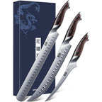 Hoshanho Carving Knife Set 3Pcs, Japanese High Carbon Steel Brisket Slicing Knife Sets With Ergonomic Pakkawood Handle, Butcher Knife Breaking Knife Boning Knife For Meat Cutting
