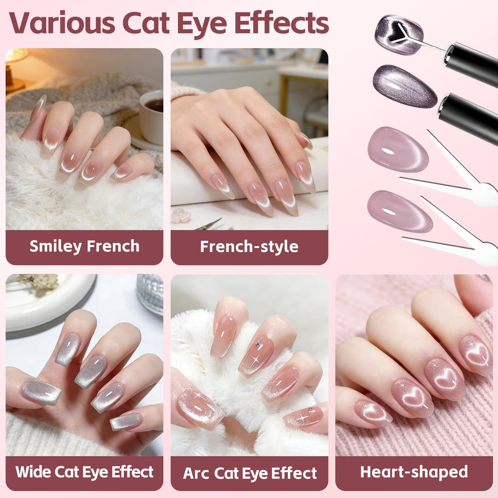 5pcs Cat Eye Magnet Set, 2-in-1 Scissor Shape Nail Magnet Tool create French & V-Shape nail effects, Heart Guide & Cylindrical Magnet for Cat Eye Gel Polish, Nail Art DIY for Home, Salon, Studio