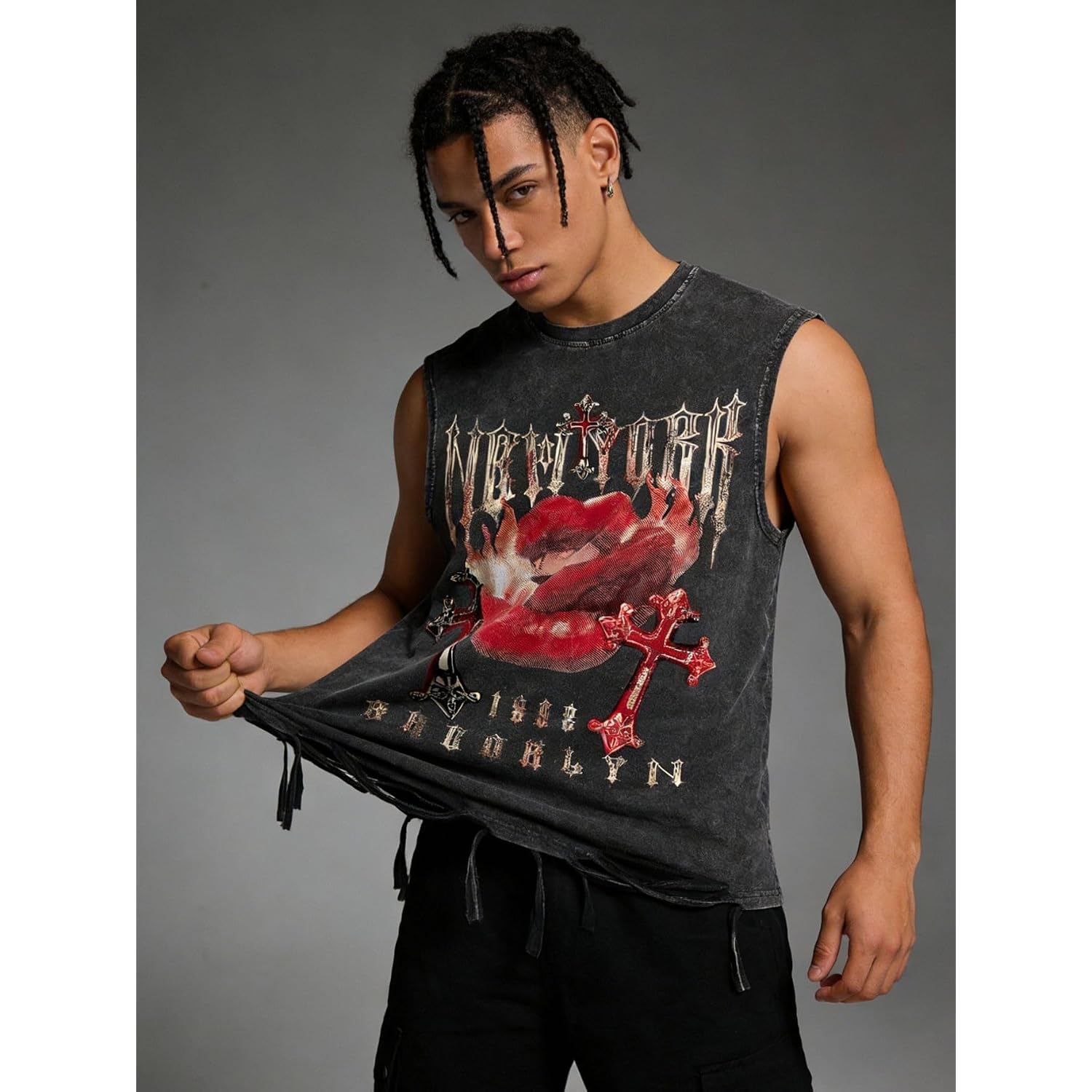 Verdusa Men'S Y2K Graphic Tees Grunge Hippie Distressed Tank Top