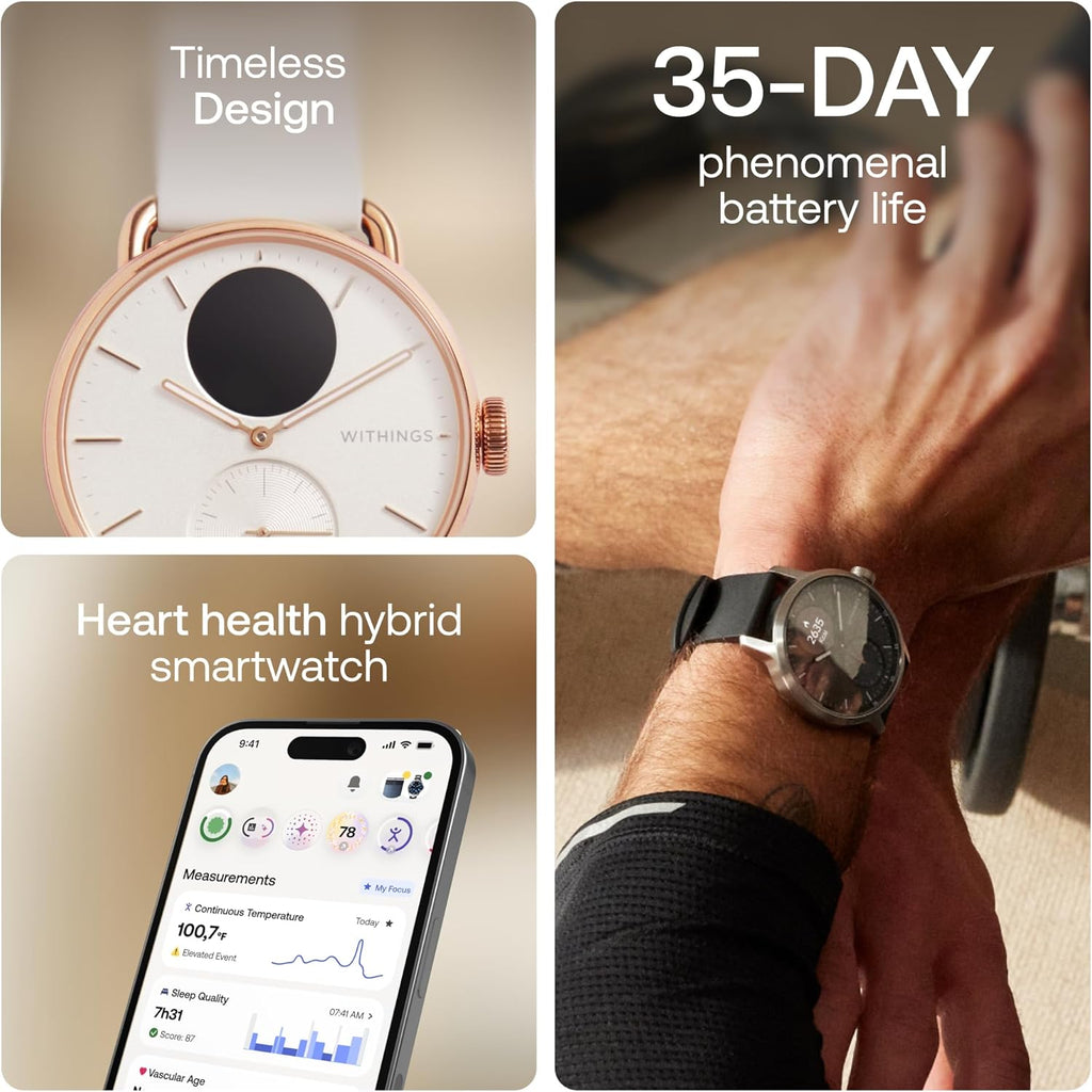 WITHINGS ScanWatch 2 - Hybrid Smart Watch, Heart Rate Monitoring, Fitness Tracker, Cycle Tracker, Sleep Monitoring, GPS Tracker, 30-Day Battery Life, Android & Apple Compatible, HSA/FSA