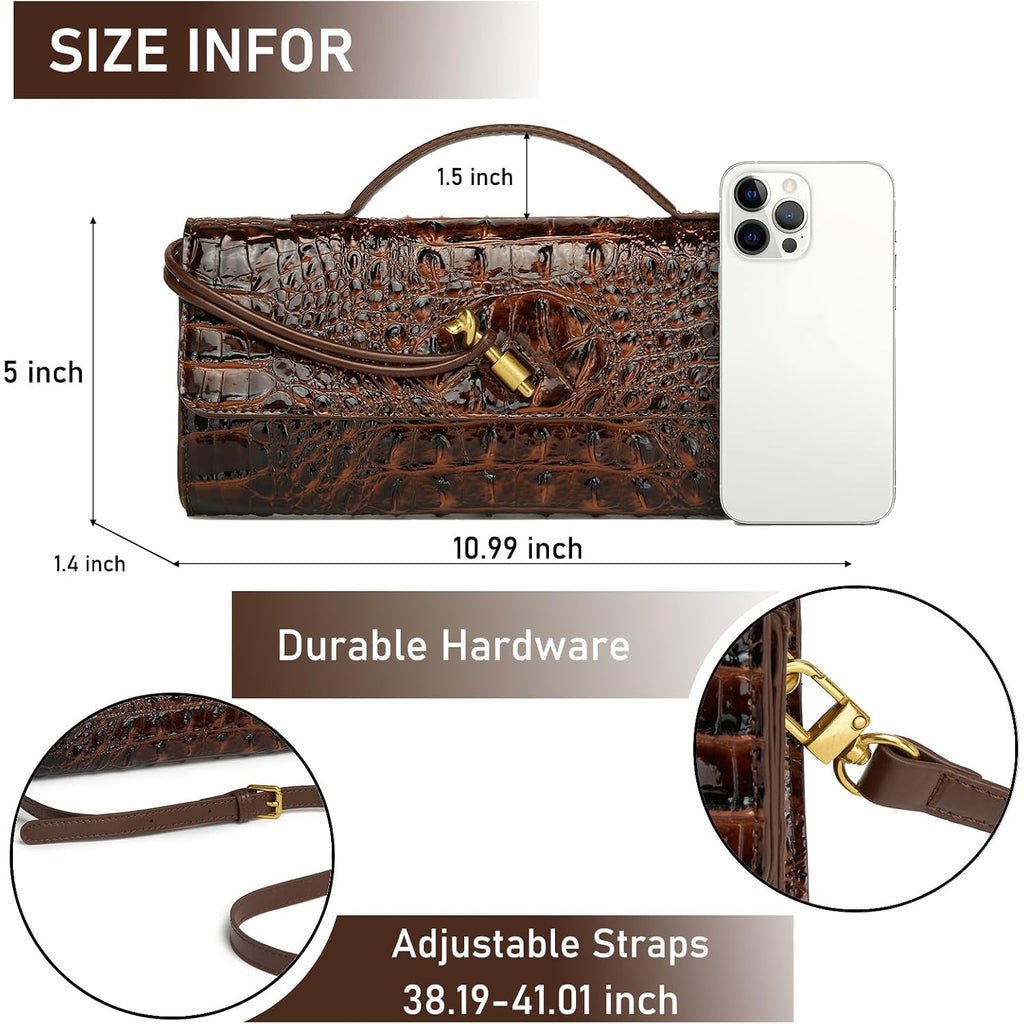 Trendy Women Crocodile Evening Clutch Purse Crossbody Shoulder Handbag Cute Vegan Leather Satchels