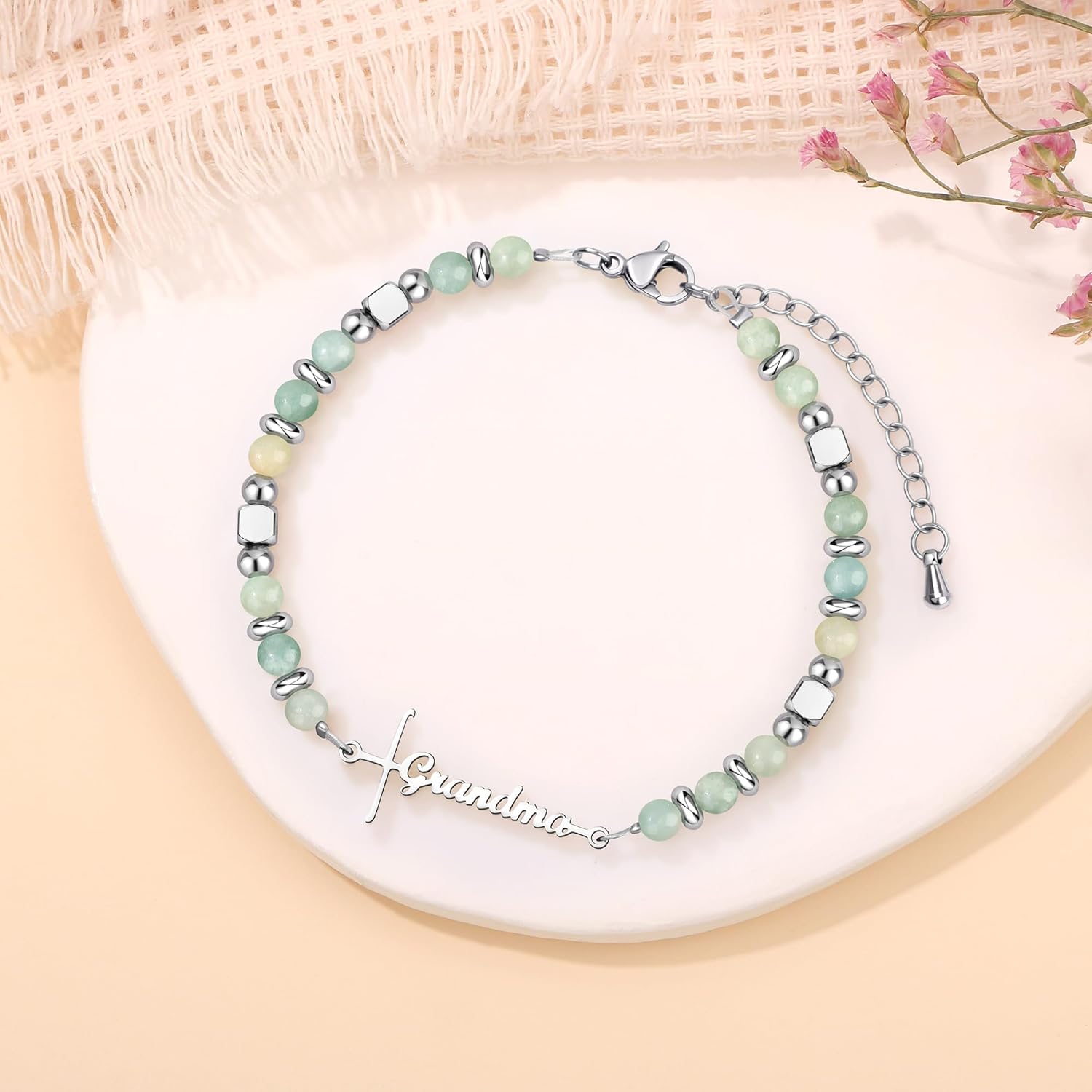 𝗚𝗶𝗳𝘁𝘀 𝗳𝗼𝗿 𝗪𝗼𝗺𝗲𝗻 𝗙𝗮𝗶𝘁𝗵 𝗖𝗿𝗼𝘀𝘀 𝗕𝗿𝗮𝗰𝗲𝗹𝗲𝘁 Mothers Day Birthday Graduation Gifts for Women Her, Natural Amazonite Colorful Imperial Jasper Infinity Love Heart Bracelets for Women