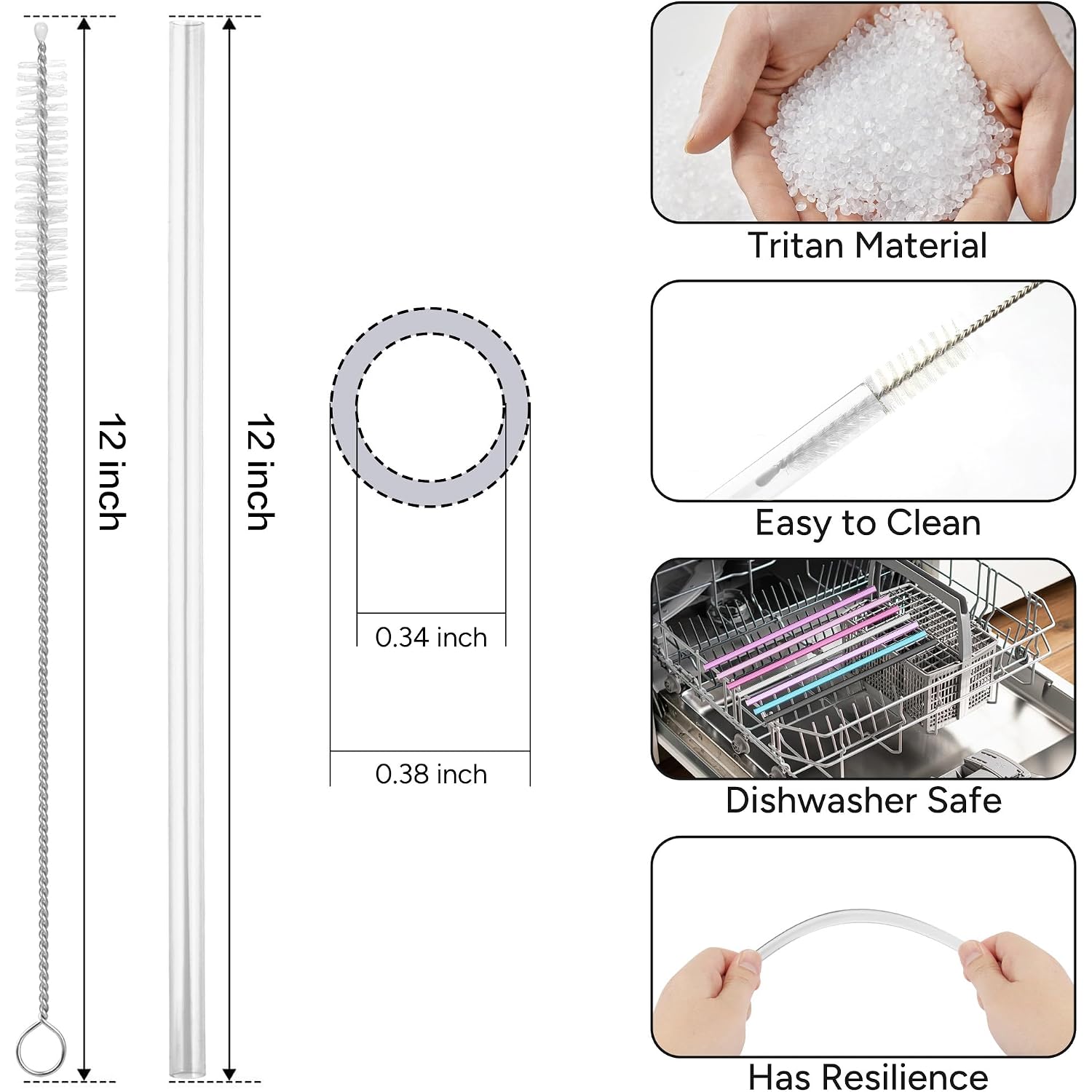 Replacement Straw Compatible With 40 Oz Stanley Quencher Tumbler, 12 Inch Extra Long Reusable Plastic Straws For 40 Oz Cup, Clear-6 Pack