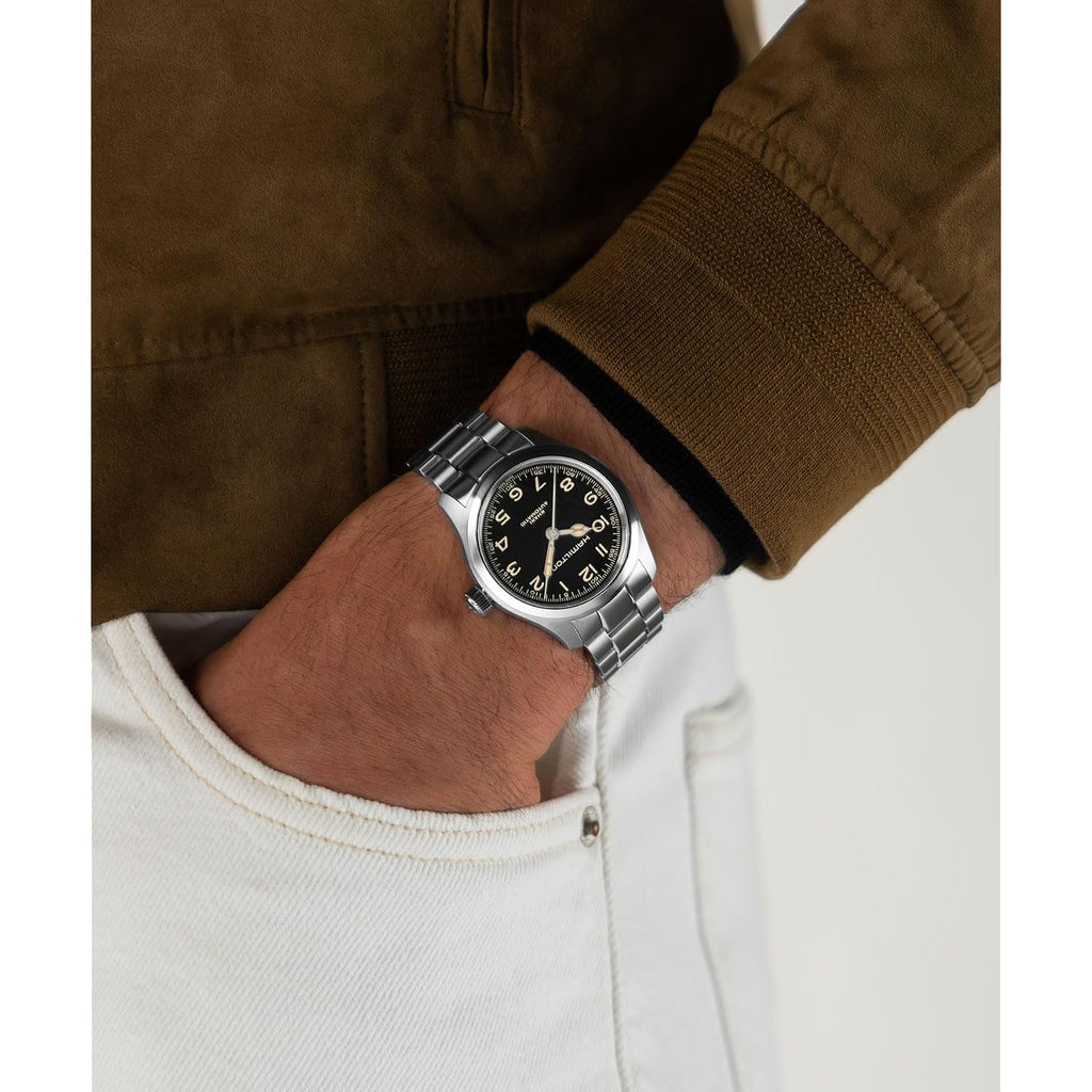 Hamilton Khaki Field Murph Automatic Men'S Watch, 38Mm Stainless Steel Case, Swiss Made, Black Dial Analog Wrist Watch, 100M Waterproof, Sapphire Crystal, 3-Hand Movement, Stainless Steel Strap