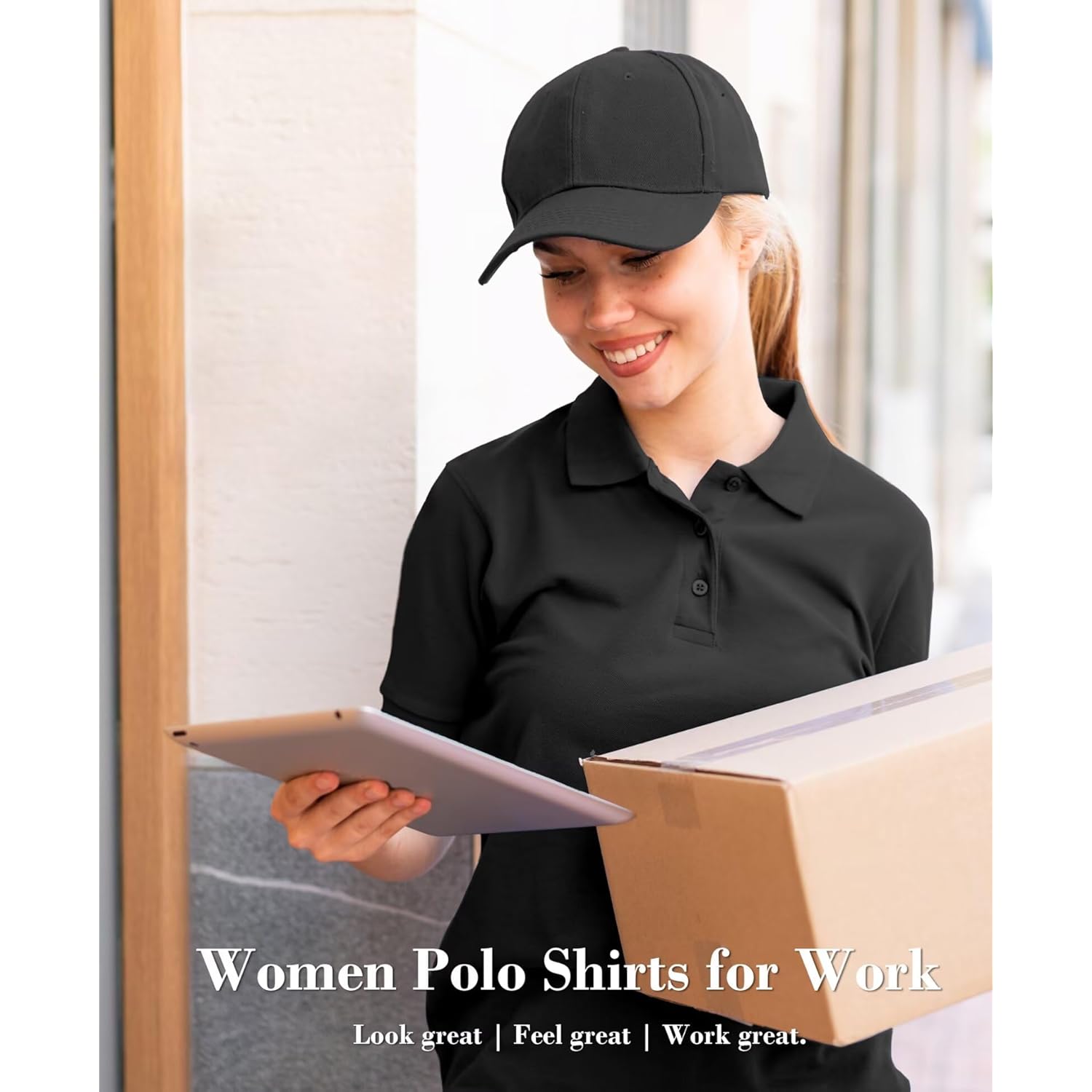 5 Pack Women's Polo Shirts Short Sleeve 3 Buttons Collared Uniform Tops Moisture-Wicking T-Shirts for Work & Casual