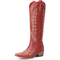 Cowboy Boots For Women - Knee High Pointed Toe Chunky Heel Pull On Zipper Western Cowgirl Boots, Retro Country Vintage Fashion Tall Boots