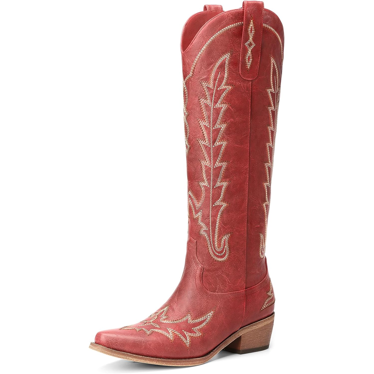 Cowboy Boots For Women - Knee High Pointed Toe Chunky Heel Pull On Zipper Western Cowgirl Boots, Retro Country Vintage Fashion Tall Boots