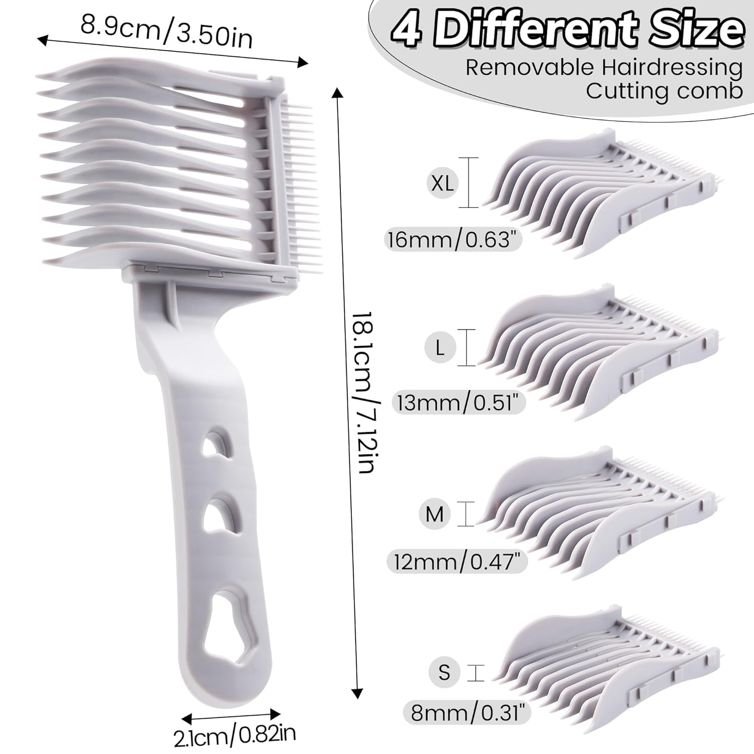 4-in-1 Detachable Fade Comb Set, 4 Different Size Barber Fade Comb, Suitable for Home and Salon Use, Compatible with All Hair Cutting Shears and Barber Tools, Grey