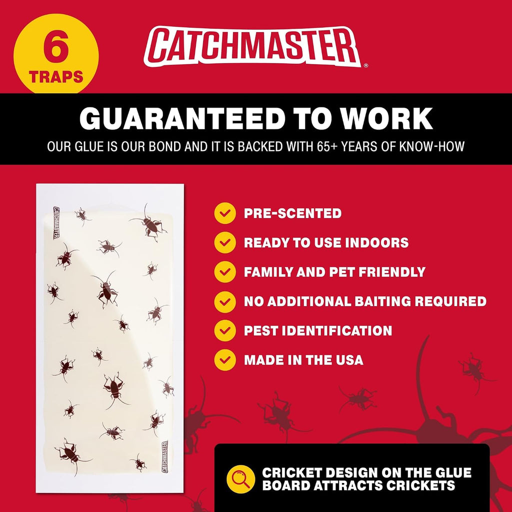 Catchmaster Cricket Xl Giant Glue Boards 6-Pk, Adhesive Bug Catcher Cricket Traps Indoor, Sticky Trap For Inside Your Home, Bulk Insect Killer, Insect Traps For House & Garage, Pest Control For Home