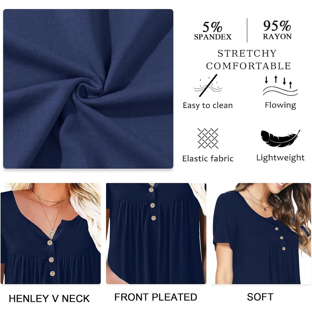 Aodemo Women'S Summer Plus Size Tops Short Sleeve Shirts Henley Fit Tunic Ladies Flowy Blouse