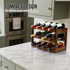 Bamboo Wine Rack, 3-Tier 12 Bottles Wine Storage Cabinet Shelf, Easy-Assembly Freestanding Bamboo Wine Racks Countertop For Kitchen Pantry Dining Room Bar, Walnut