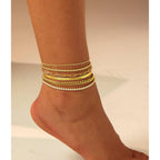 DEARMAY 14K Gold Plated Ankle Bracelets for Women Waterproof - Dainty 6Pcs Anklets Layered Cuban Link Chain Herringbone Cute Anklets Set Pack Summer Beach Jewelry Gift for Women Teen