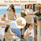 Qzunique Women Straw Woven Bag Summer Shoulder Bag Beach Purse Hobo Vacation Straw Clutch Handbag
