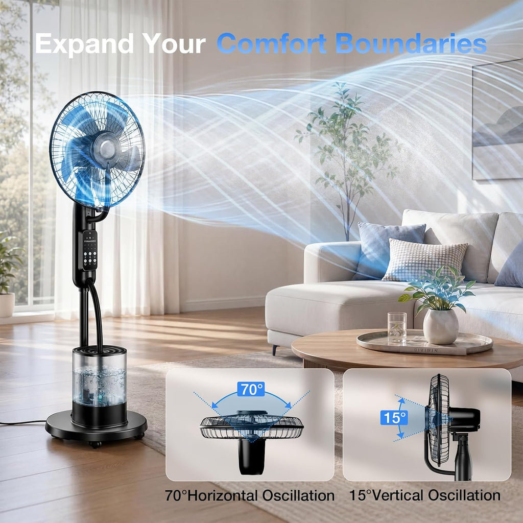 Misting Fan, 2026 Upgraded 4L Large Water Tank Mister Cooling Fan, 5 Speeds 3 Modes Misting Standing Fan, Floor Fan With Remote For Home, Bedroom, Patio, Outdoor