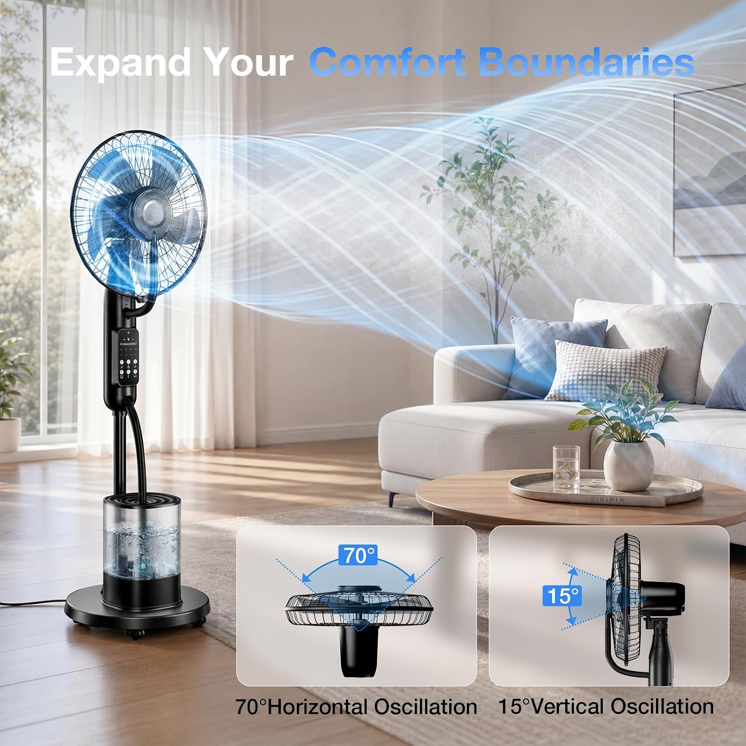 Misting Fan, 2026 Upgraded 4L Large Water Tank Mister Cooling Fan, 5 Speeds 3 Modes Misting Standing Fan, Floor Fan With Remote For Home, Bedroom, Patio, Outdoor