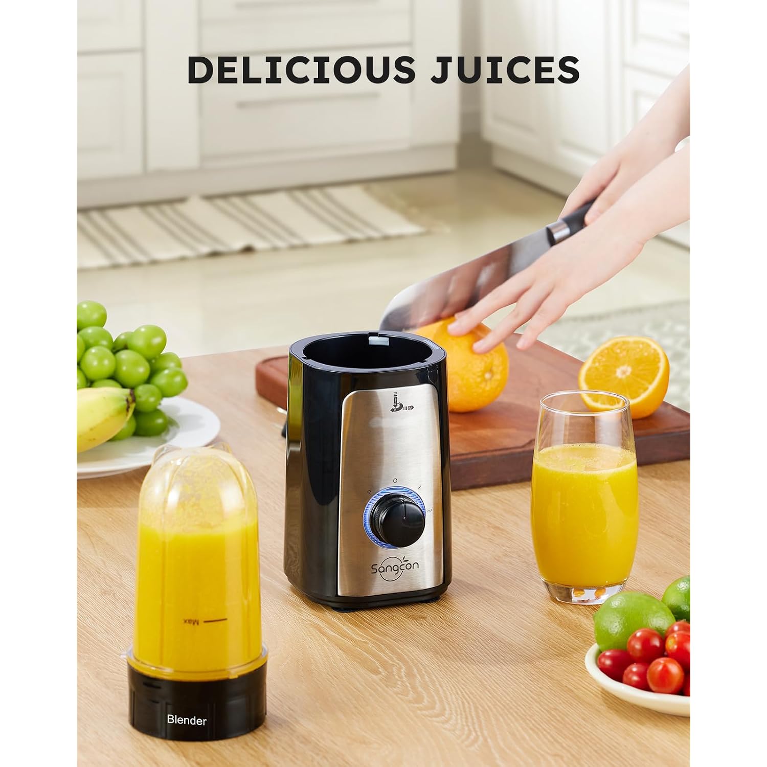 Sangcon Blenders For Kitchen, 5-In-1 Food Processor Combo For Smoothies Set | Bpa-Free 47Oz Pitcher, 2.5-Cup Bowl, 18/11Oz Cups, 3 Blades; Housewives Prep Shakes, Meat, Sauces, Salsa, Coffee, Dry Spices