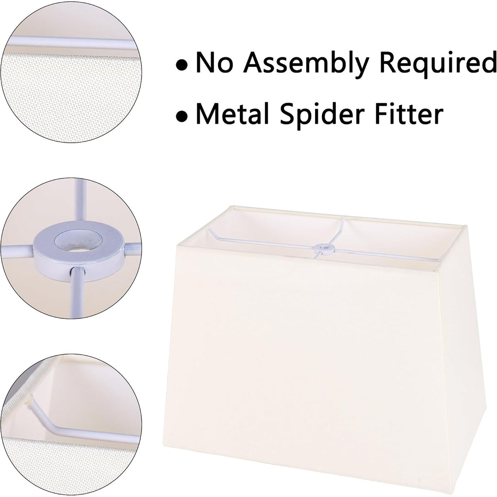 Wellmet Set Of 2 Rectangle Lampshade, No Assembly Required,12" X14" X10" | Creamwhite Fabric Lampshade, Replacement Classic Modern Lamp Shade For Table Lamp,Bedside Lamp,Floor Lamp,0.43" Spider Fitter