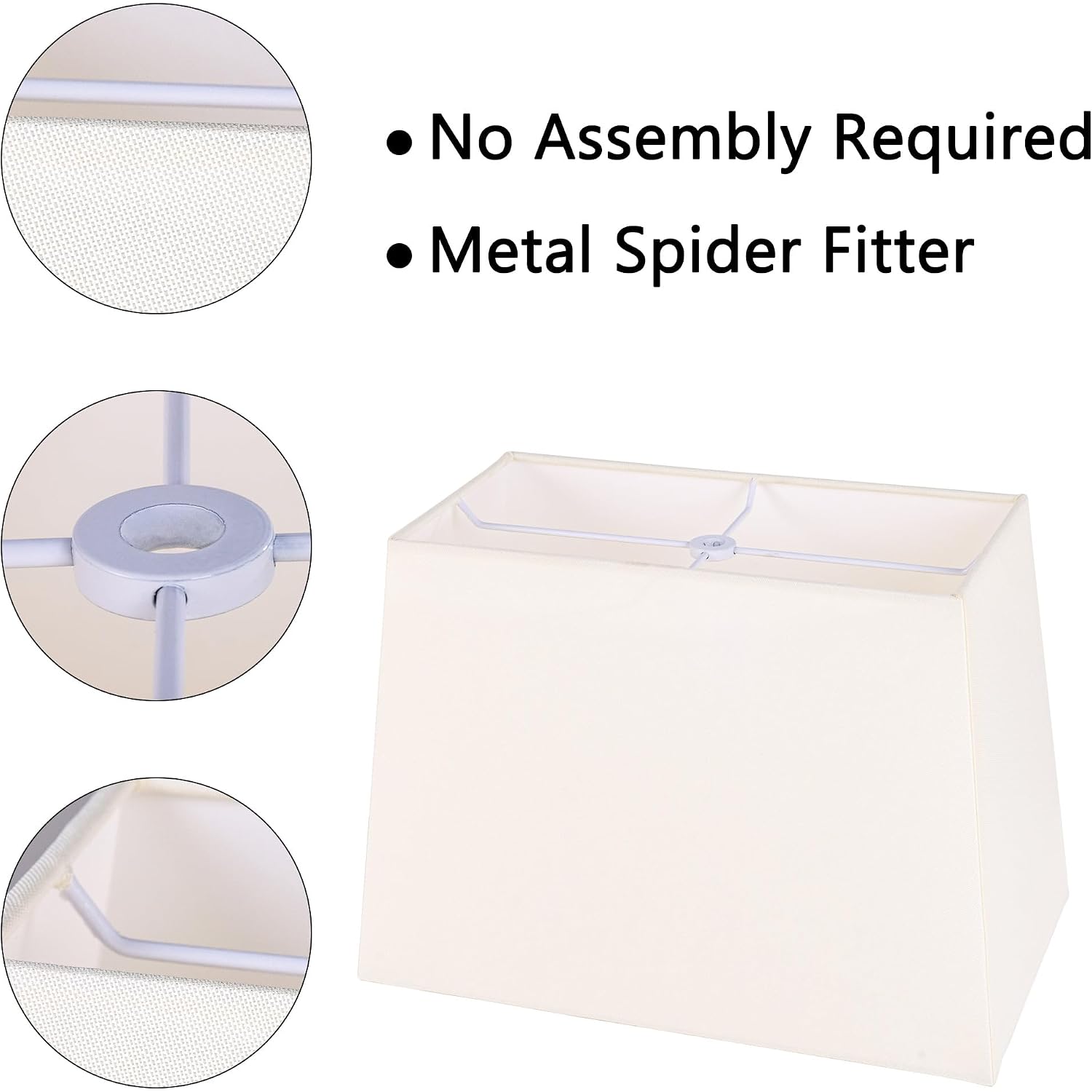 Wellmet Set Of 2 Rectangle Lampshade, No Assembly Required,12" X14" X10" | Creamwhite Fabric Lampshade, Replacement Classic Modern Lamp Shade For Table Lamp,Bedside Lamp,Floor Lamp,0.43" Spider Fitter