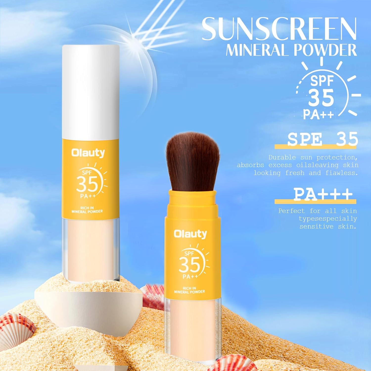 Mineral Powder Sunscreen for Face & Scalp, SPF 35 Brush on Sunscreen Setting Powder, Oil Control Hair Sunscreen Face Powder, Long Lasting Lightweight Breathable, Natural Matte Finish (#01 Translucent)
