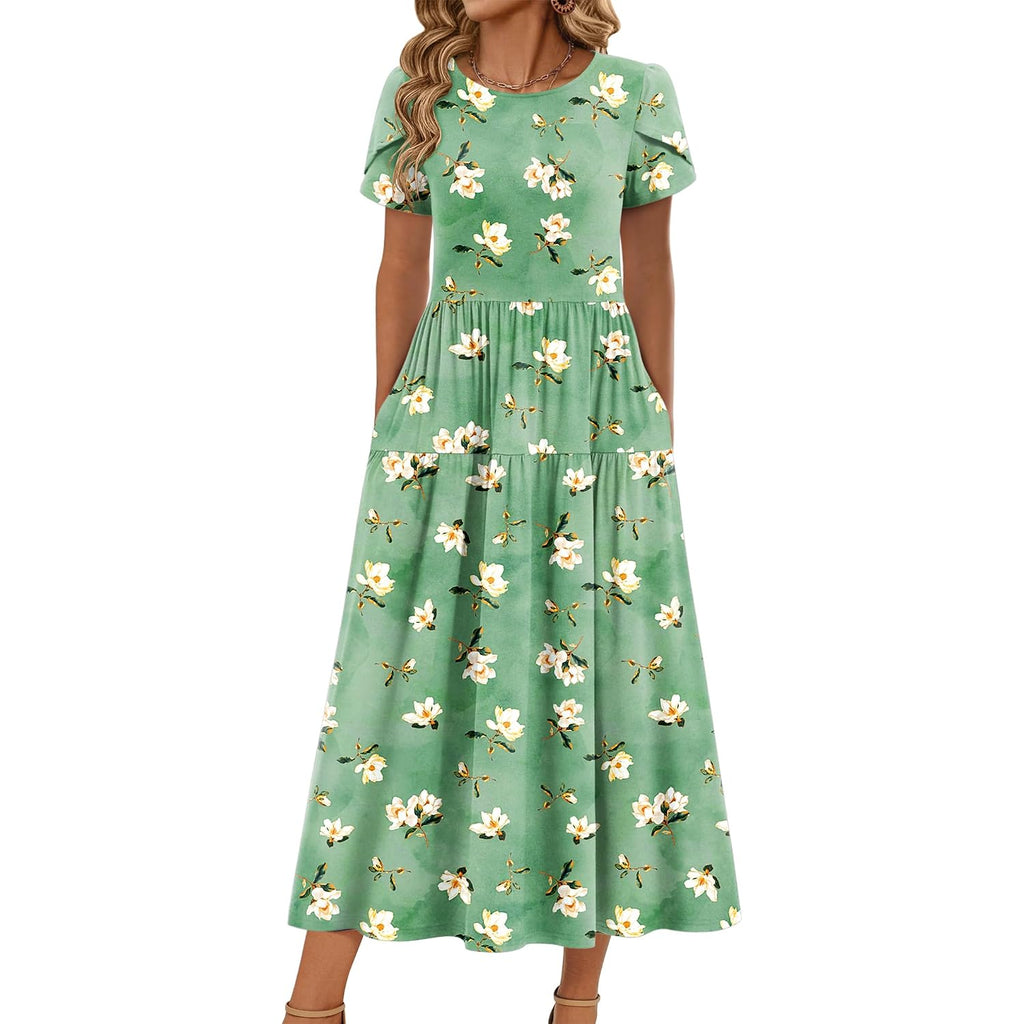 Zeagoo Summer Dresses For Women 2026 Maxi Bohemian Floral Short Sleeve Long Dress Casual Flowy Tired Beach Sundress