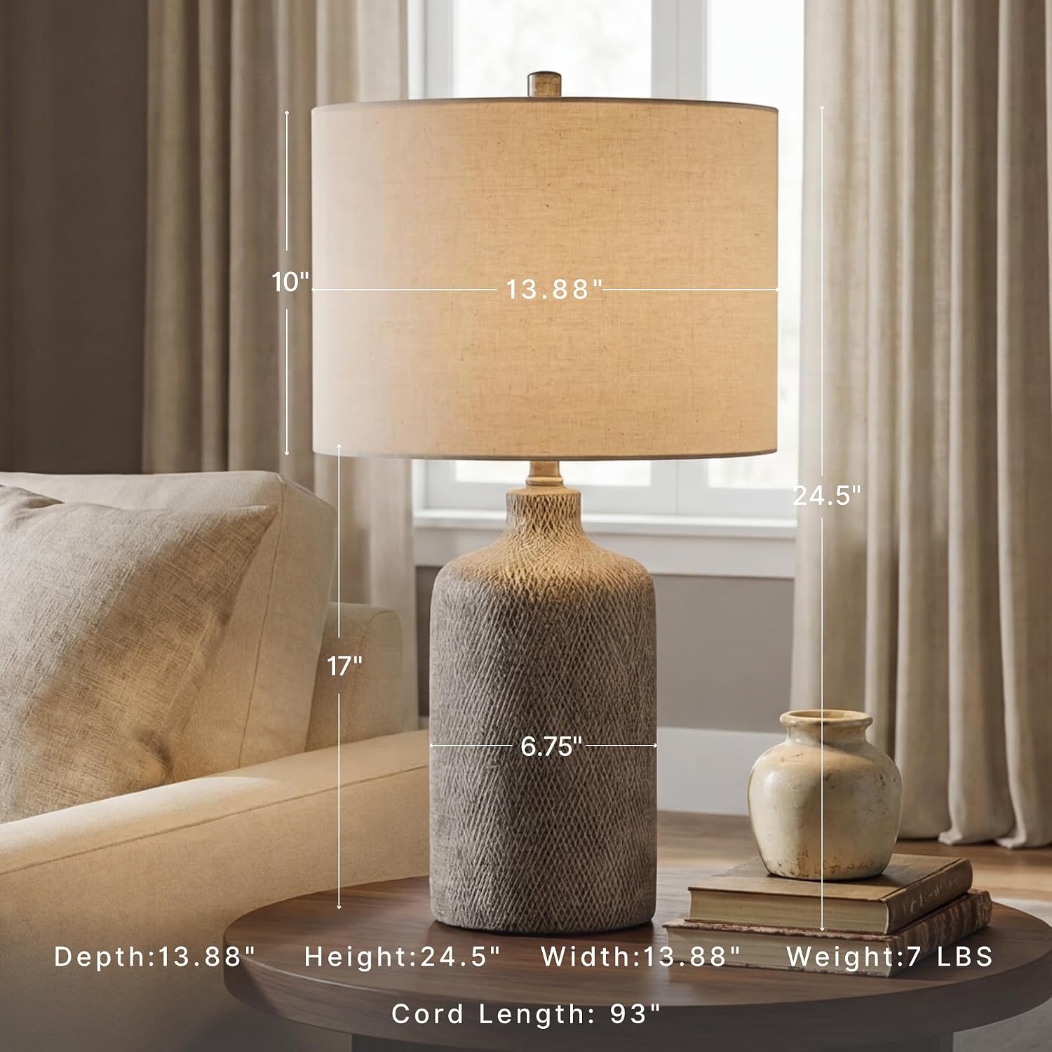 Signature Design By Ashley Linus Urban Contemporary Ul Listed Lamp With Fabric Modified Drum Shade, 3-Way Switch, Ceramic, 25" Height, Antique Black Finish