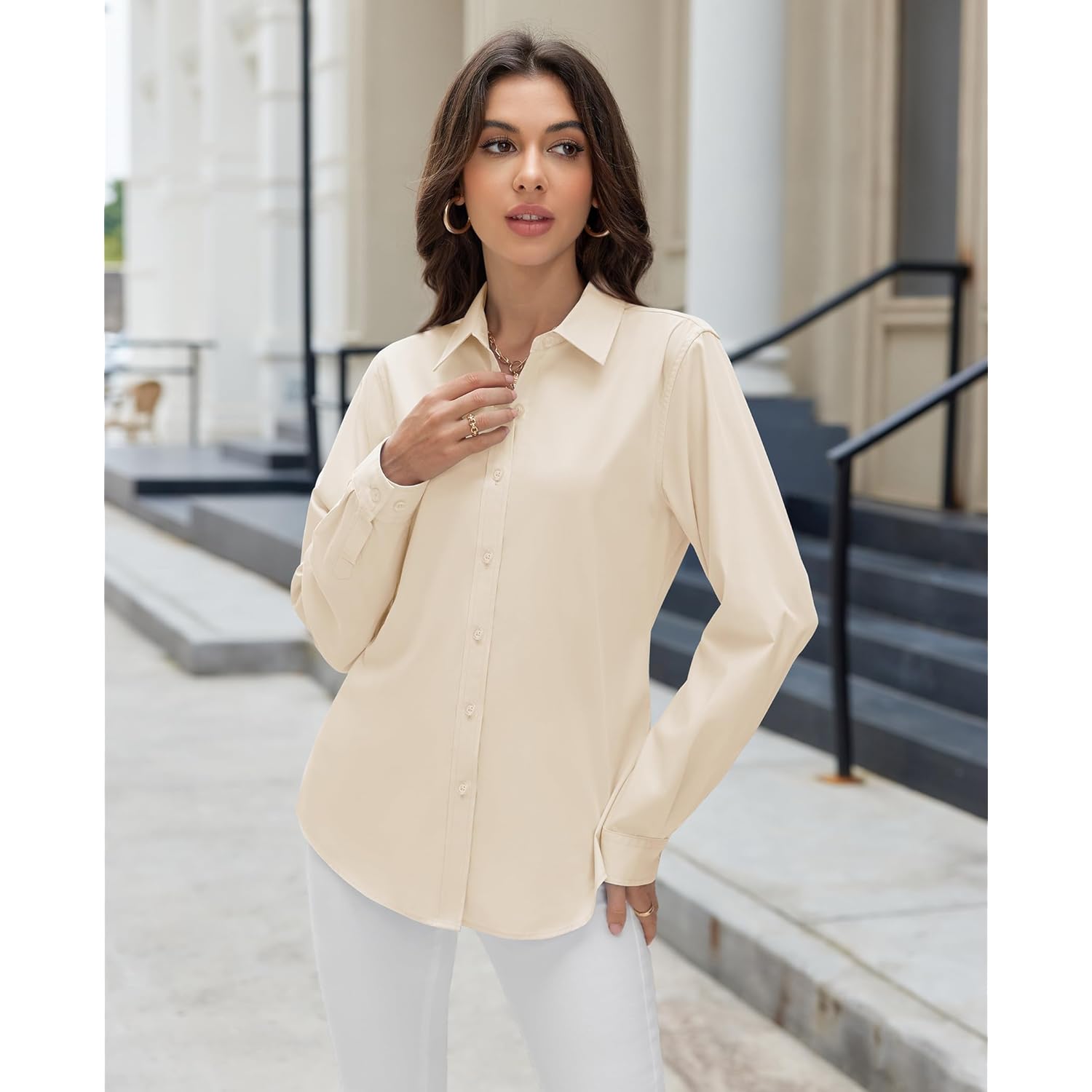 Button Down Shirts for Women Dress Shirt Cotton Long Sleeve Collared Shirt Business Work Office Blouse Top