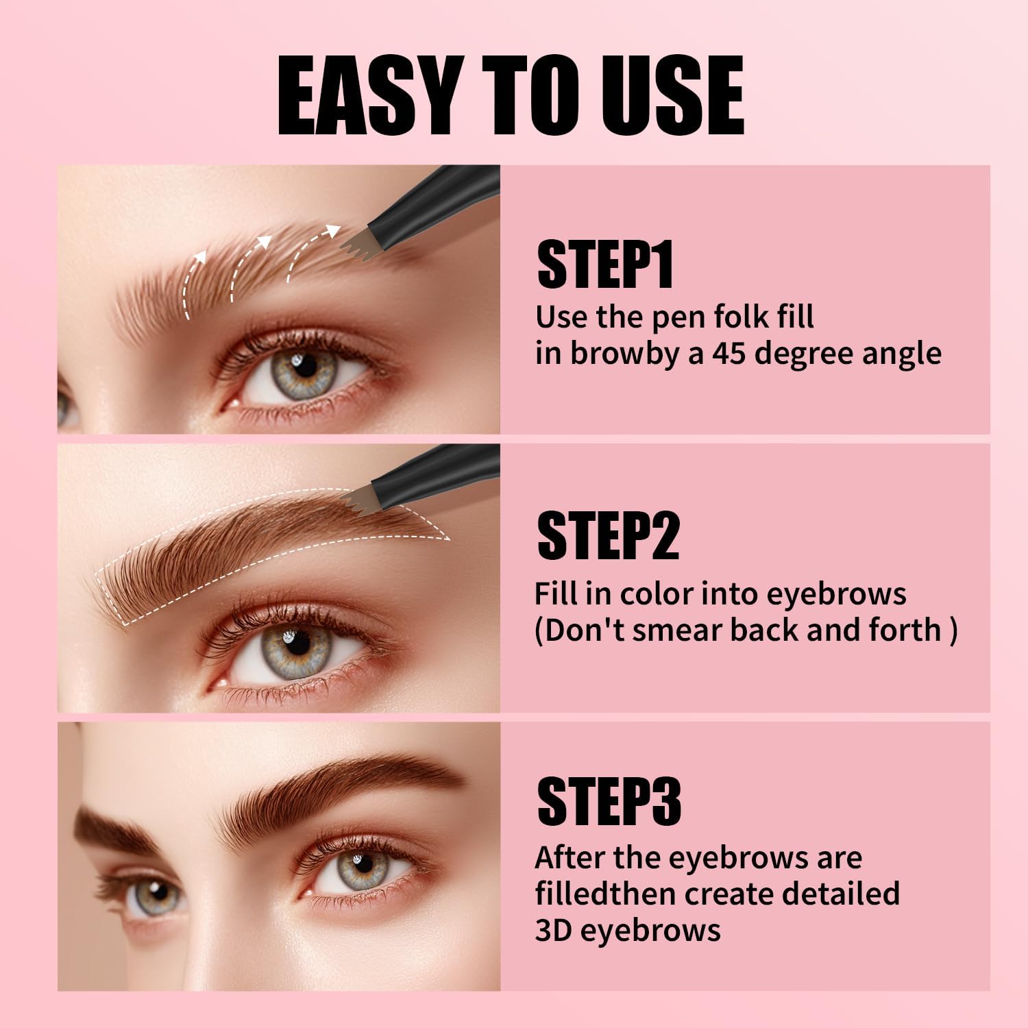 Qic 4-Tip Microblading Eyebrow Pen, Waterproof Brow Marker For Natural Hair-Like Strokes, Quick-Dry Smudge-Resistant, Light Brown