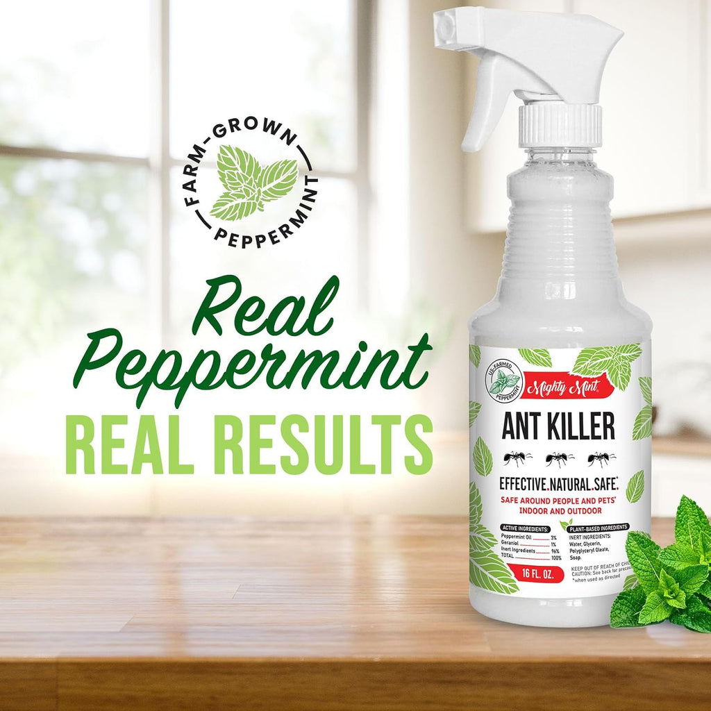 Mighty Mint Peppermint Oil Ant Killer Spray – Natural Ant Repellent For Indoor & Outdoor Use – Plant-Based Insect & Pest Control – 16 Oz