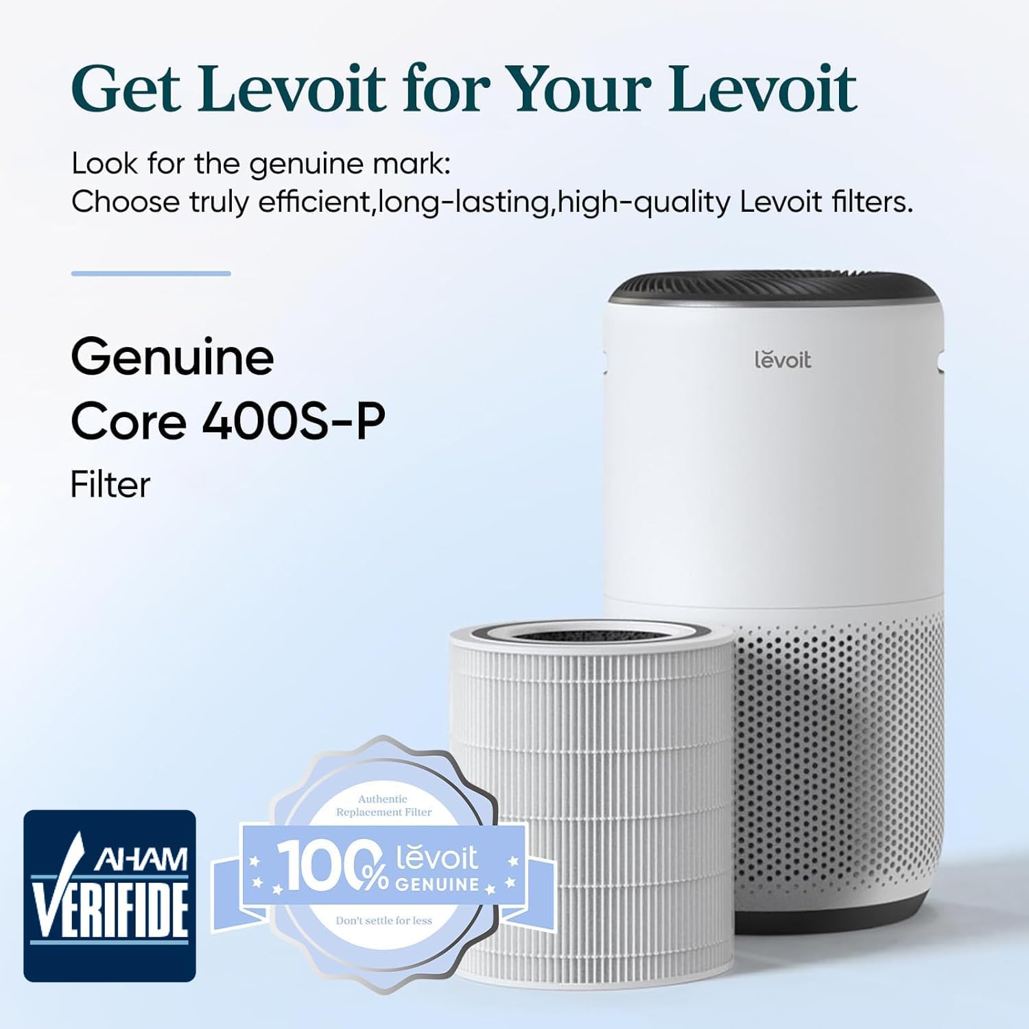 Levoit Core 400S-P Air Purifier Replacement Filter,Genuine Air Filter,1Pack | Aham Verifide,Hepa Sleep Mode, High-Efficiency Activated Carbon, Removes Smoke, Odors, Allergens,Dust,Pet Hair, Core 400S-Rf