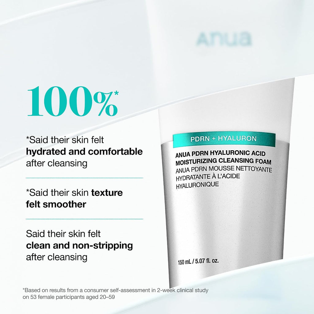 Anua Pdrn Hyaluronic Acid Moisturizing Cleansing Foam, Daily Gentle Face Wash For Dry Skin, Salmon Dna Hydrating & Soft Facial Cleanser, Barrier Repair & Glow Glass Skin, Korean Skincare, 5.07 Fl Oz.