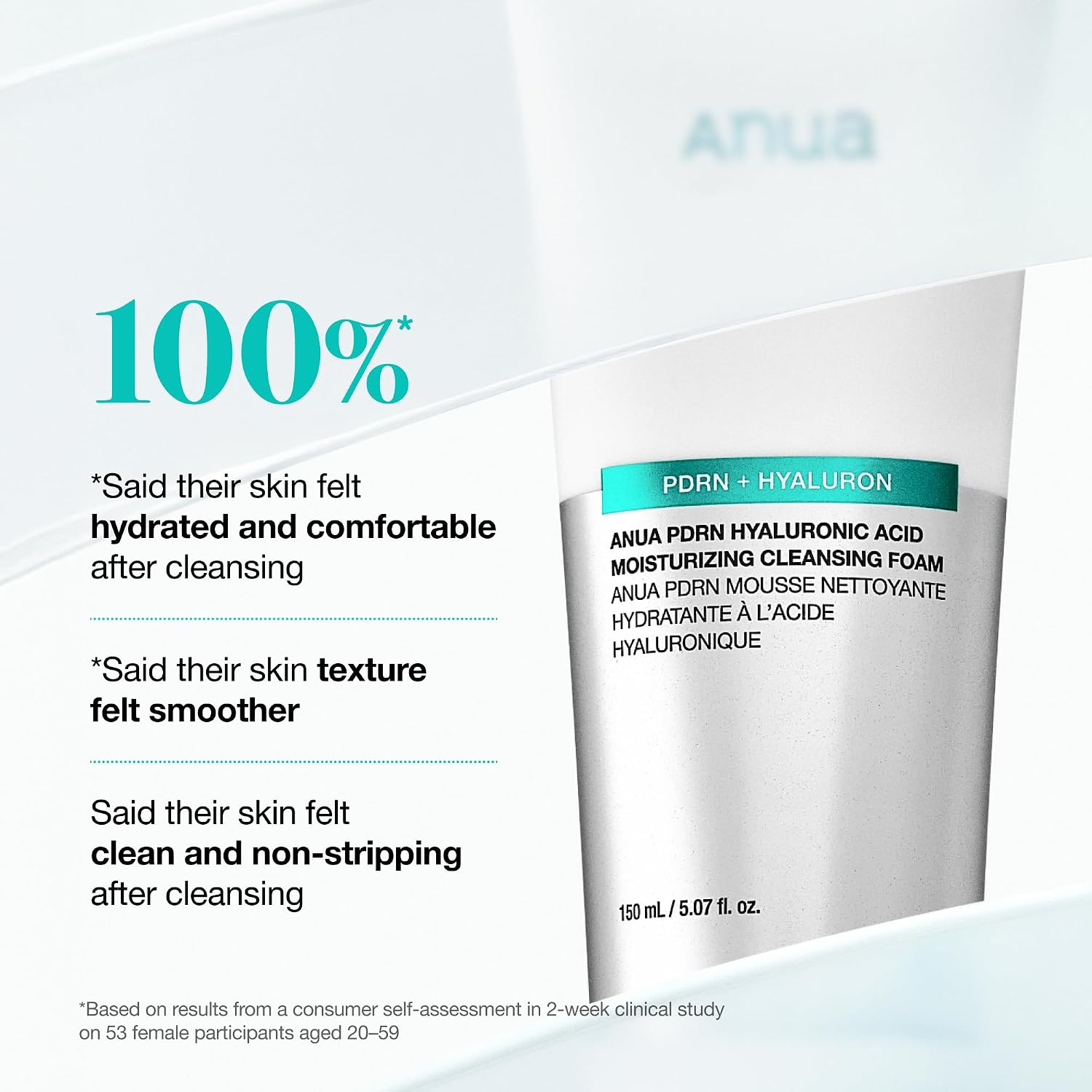 Anua Pdrn Hyaluronic Acid Moisturizing Cleansing Foam, Daily Gentle Face Wash For Dry Skin, Salmon Dna Hydrating & Soft Facial Cleanser, Barrier Repair & Glow Glass Skin, Korean Skincare, 5.07 Fl Oz.