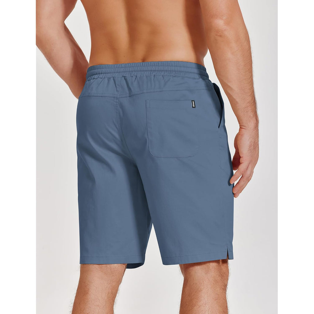Coofandy Mens Casual Shorts Cotton Drawstring Elastic Waist Lightweight 9" Chino Golf Shorts Summer Beach Shorts