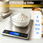 33Lb Food Scale, Digital Kitchen Scale Batteries And Usb Charging,1G/0.05Oz Precise Graduation, Waterproof Stainless Steel With Lcd Display Weight Grams And Oz For Cooking Baking (Stainless Steel)