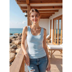 Women Sleeveless Scoop Neck Ribbed Tank Top Fitted Summer Basic Cami T-Shirts