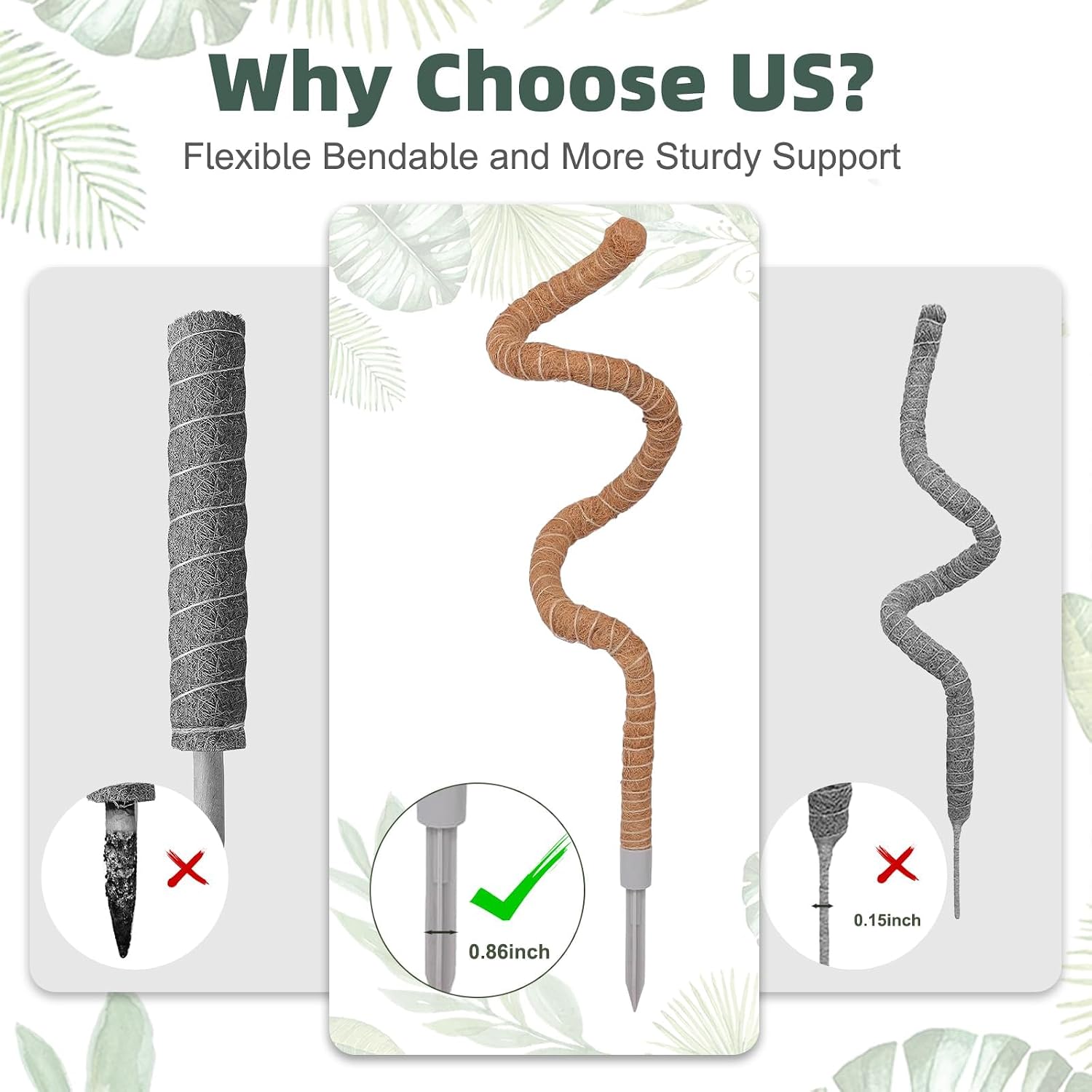 3 Pack Moss Pole, 50 Inch Monstera Plant Support, Tall Moss Poles For Climbing Plants Indoor Diy, Coco Coir Plant Pole Moss Plant Stick Support Stake Kit For Potted Plants, Pothos, Philodendron