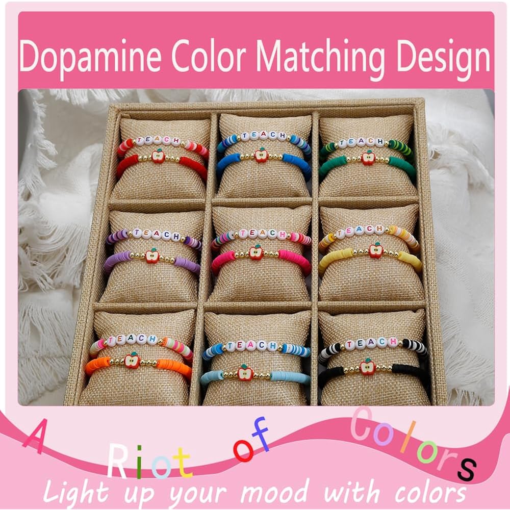 COLOYAN 18PCS Teacher Appreciation Gifts for Women Men, Teacher Gifts Wooden Beaded Bracelet elastic Clay Bracelet, Birthday Christmas Thanksgiving Thank You Gifts for Teachers
