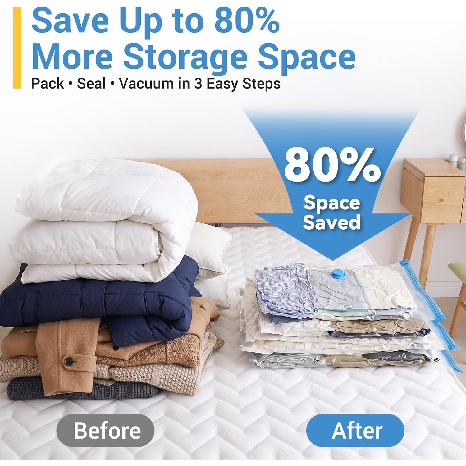 Vacuum Storage Bags With Hand Pump, Plastic Packaging Bags, 80% Space Saver Vacuum Seal Bags For Clothing, Travel Lugggage, Blankets, Comforters, 20 Combo