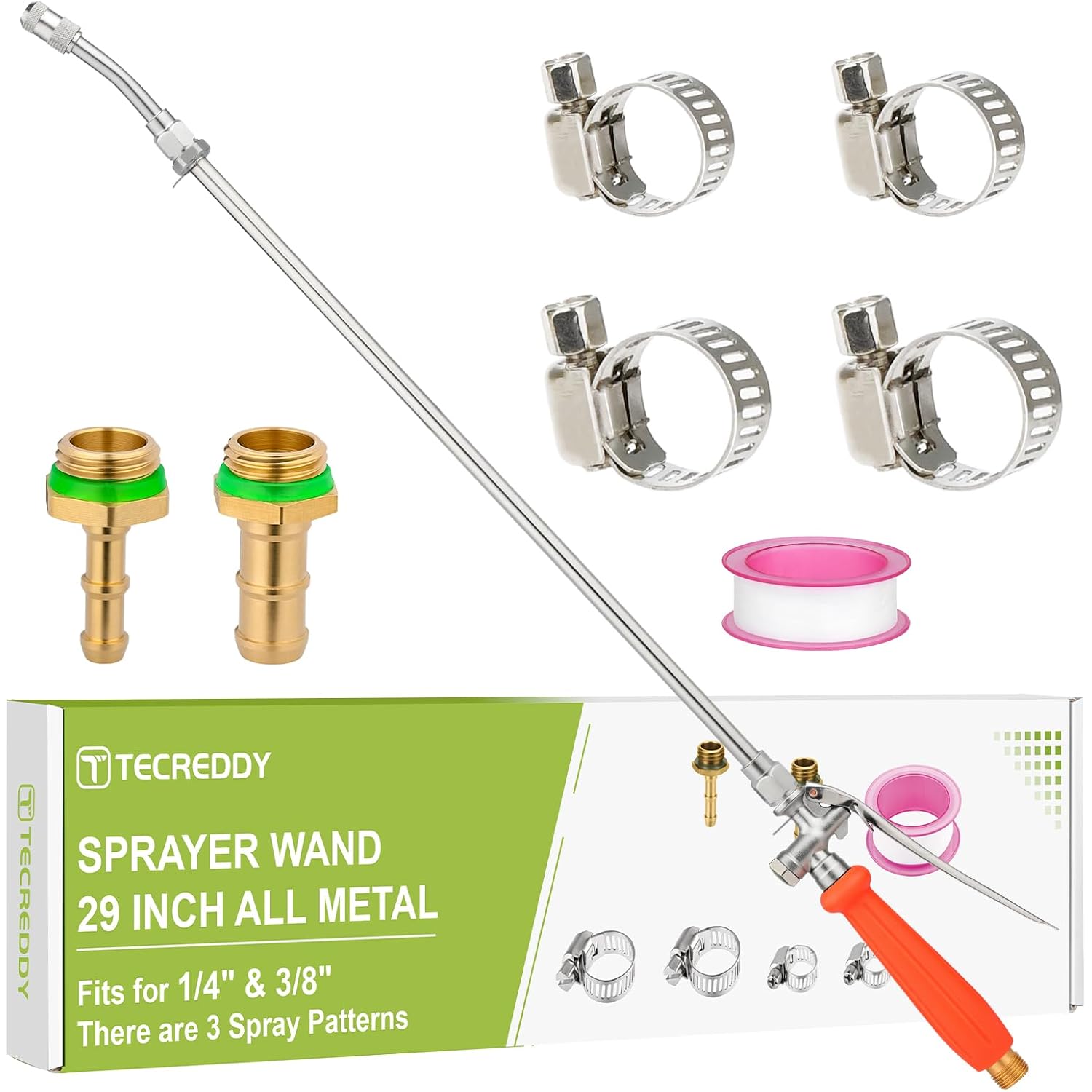 Sprayer Wand Replacement, 29 Inch All Metal Pump Spray Wand Replacement For Tank Sprayer With Stainless Steel Tubes, 1/4" 3/8" Brass Barbs Joint Parts For Weed Lawn Plants Careing Watering
