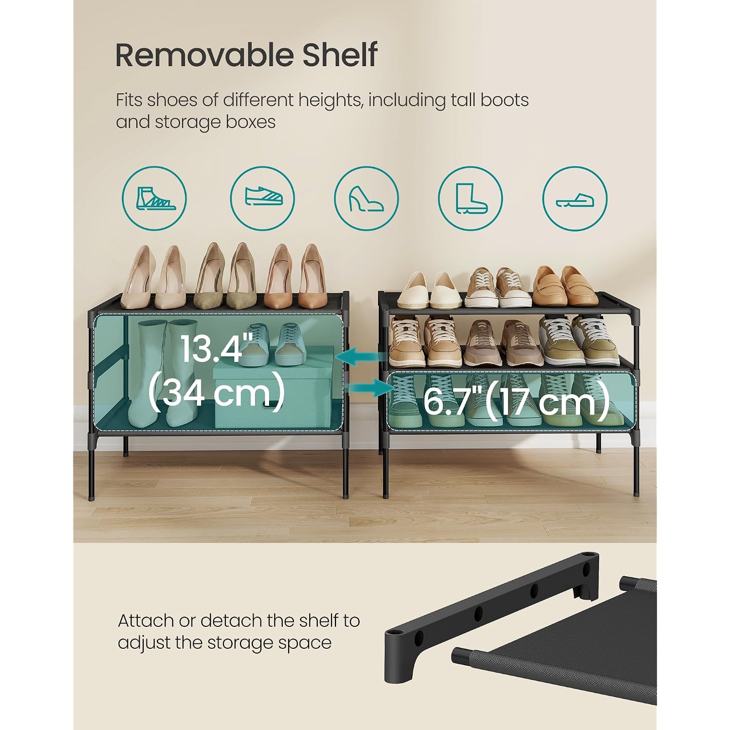 Songmics Shoe Rack, Space-Saving, Entryway, Metal Frame | Space-Saving Shoe Storage Organizer, Non-Woven Fabric Shelves, Ulsh023Bh01
