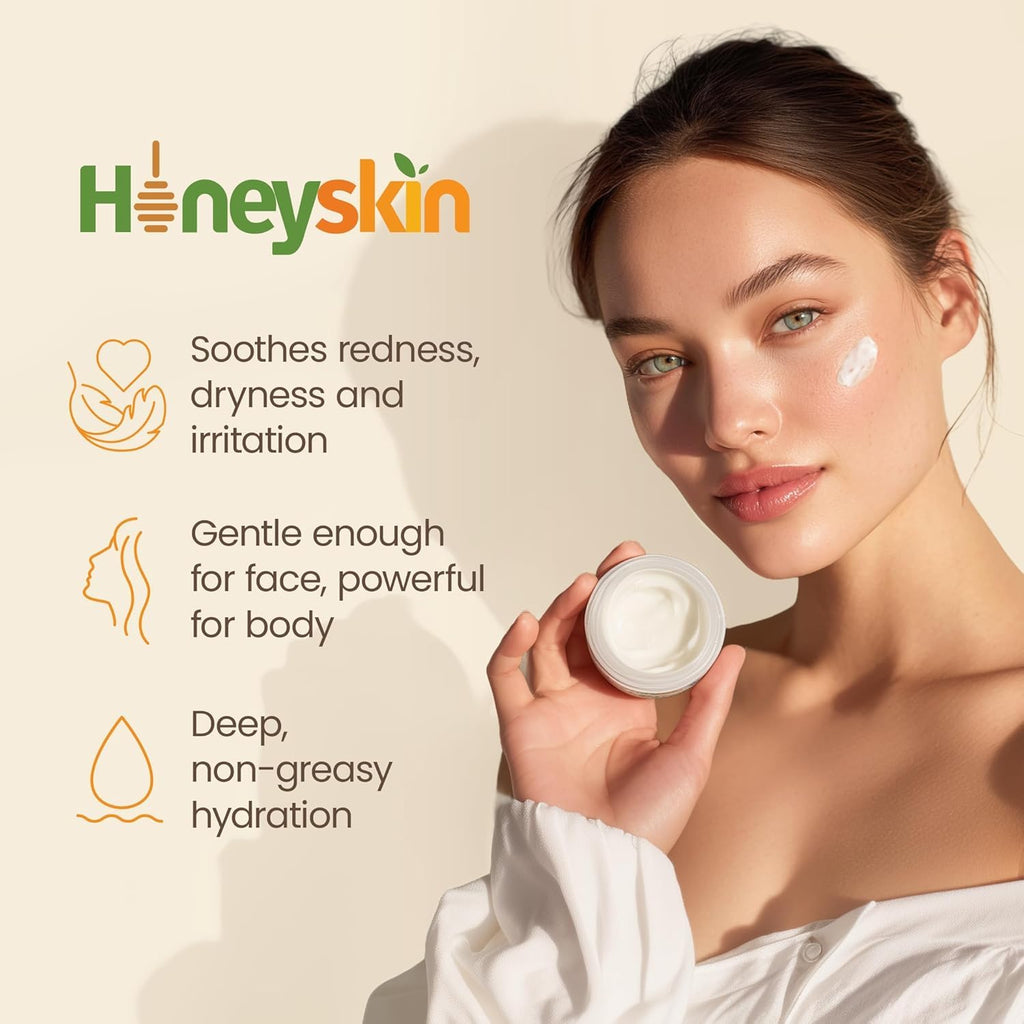 Hydrating Face Moisturizer & Body Cream With Manuka Honey Cream - Organic Face Moisturizer With Honey For Extremely Dry Skin - For Dry & Itchy Skin, Rosacea & Eczema Prone Skin 8Oz