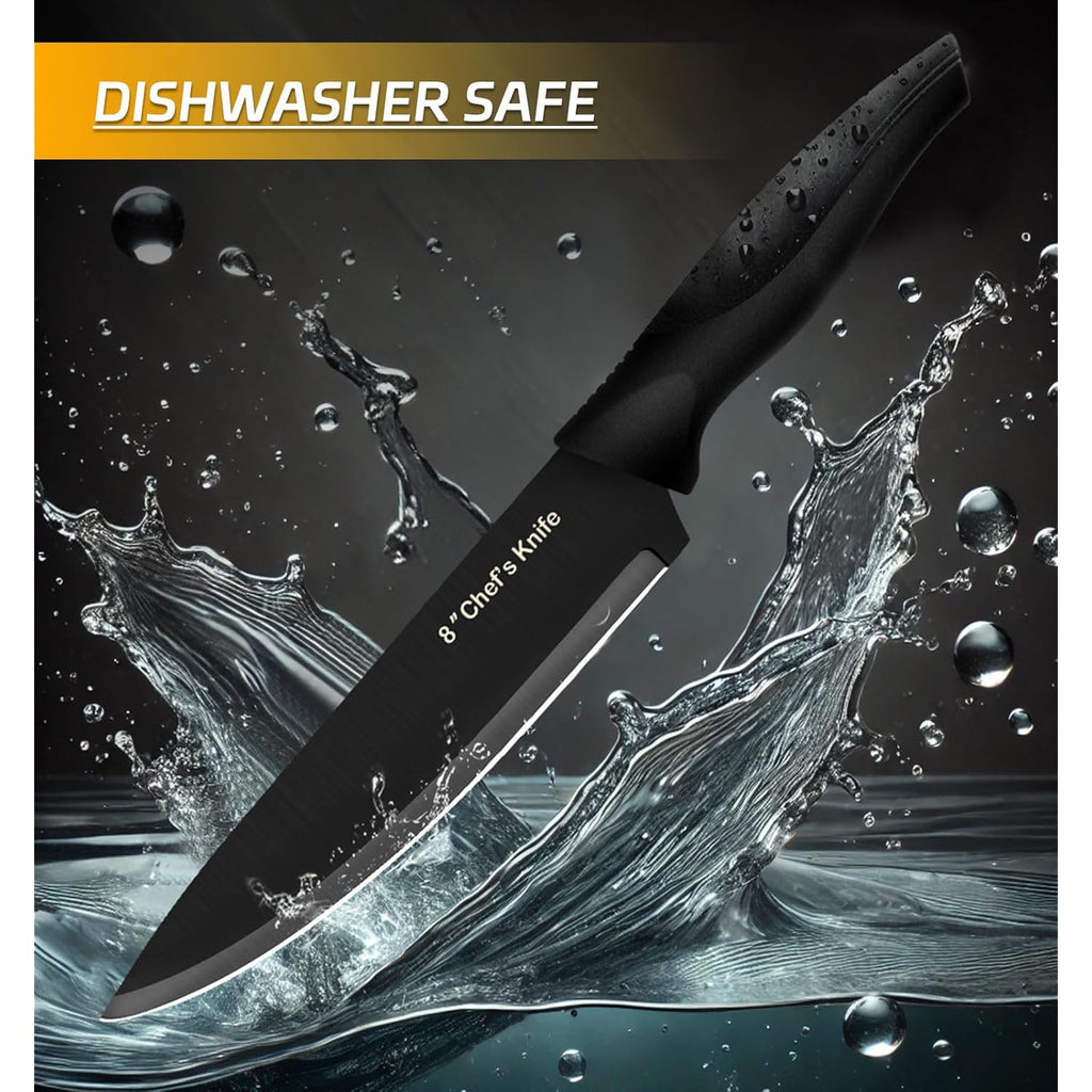 XANAPON Knife Set, 14 Pieces Kitchen Knife Set, High Carbon German Stainless Steel, Dishwasher Safe Cutlery with Sharpener, Black