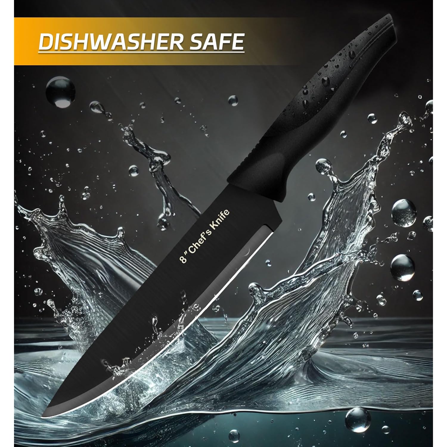 XANAPON Knife Set, 14 Pieces Kitchen Knife Set, High Carbon German Stainless Steel, Dishwasher Safe Cutlery with Sharpener, Black